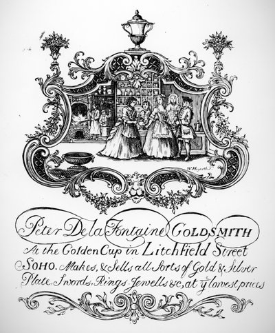 Trade Card for Peter De la Fontaine, Goldsmith, c.1790s by English School